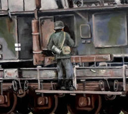 Soldat am Eisenbahngeschütz K5